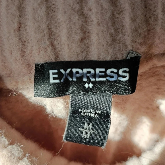 Express Medium Blush Pink Ribbed Mock Neck Chunky Knit Sweater Y2K Cozy Coquette - Picture 5 of 6